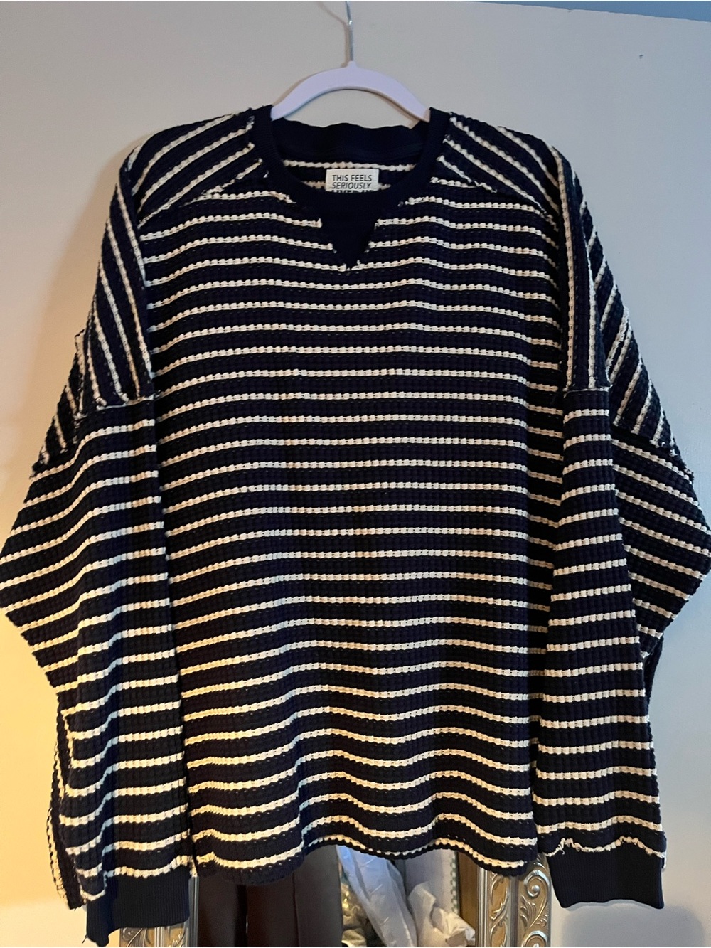 American Eagle Outfitters Black and White Striped Crewneck Sweater